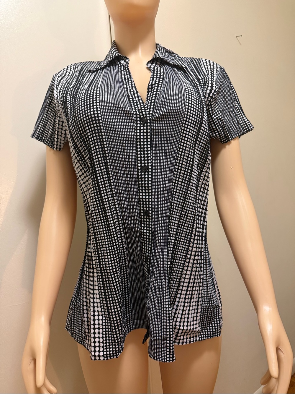 Apt. 9 Black & White Dot-Stripe Short Sleeve Button-Down Shirt